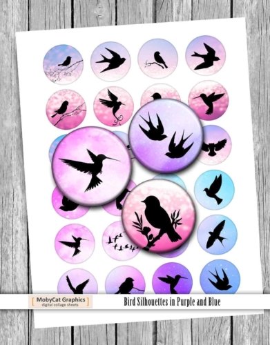 Bird Silhouettes in Pink and Blue Printable Circles