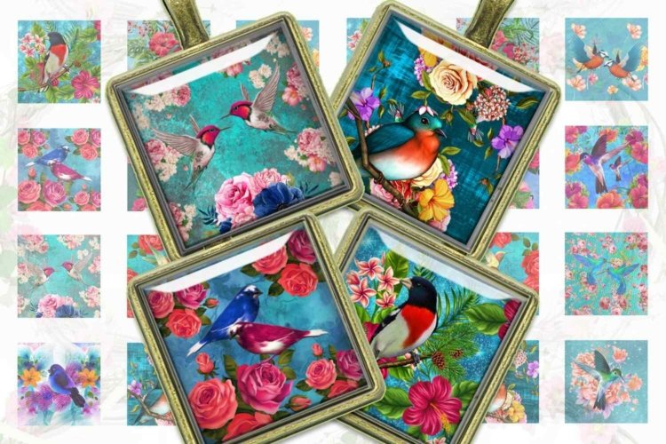 Birds Collage Sheet Images Tropical Birds Printable Squares