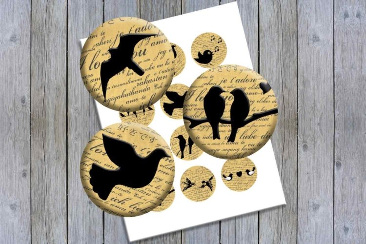 Birds Digital Collage Sheet Printable Images Circles