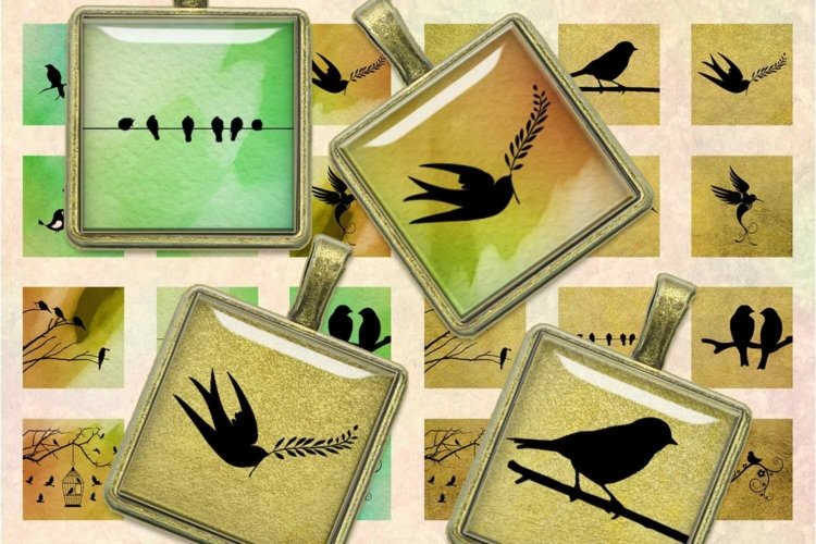 Birds Printables Digital Collage Sheet Square Images