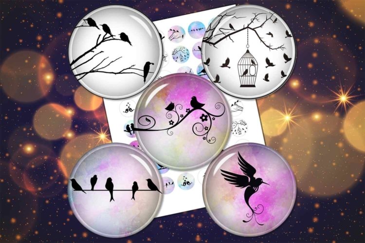 Birds Silhouette Circle for Earrings Printable Images