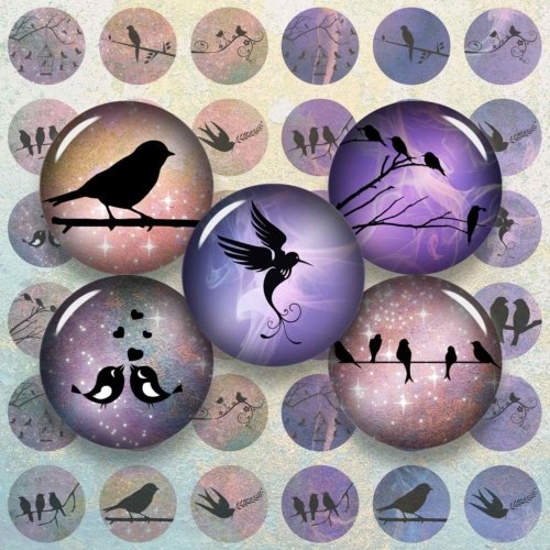 Birds Silhouette Circles For Jewelry Making Bird Printable