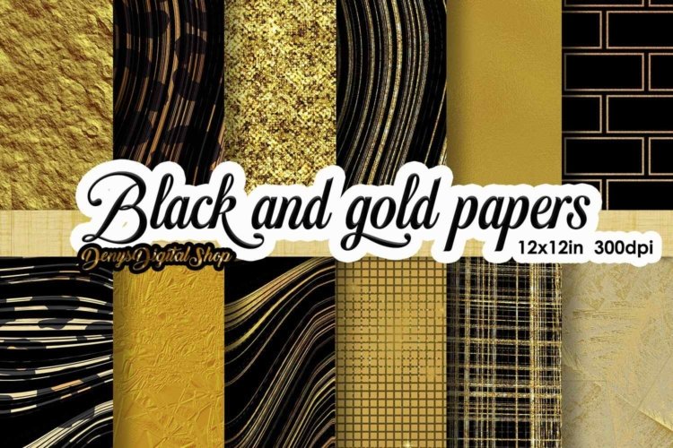 Black and Gold Digital Scrapbooking Papers for Crafts