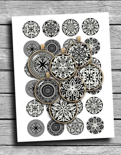 Black and White Ornaments Printable Collage Sheet