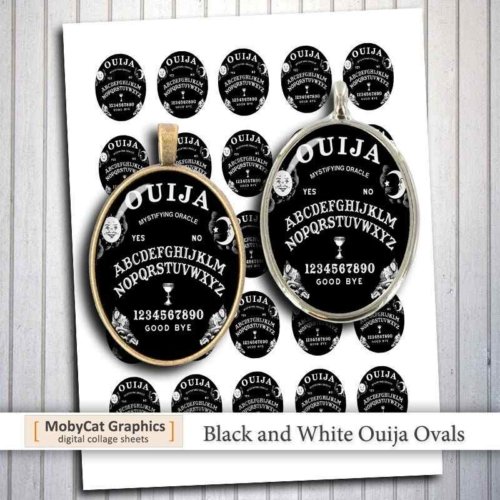 Black and White Ouija Board Ovals Digital Collage Sheet