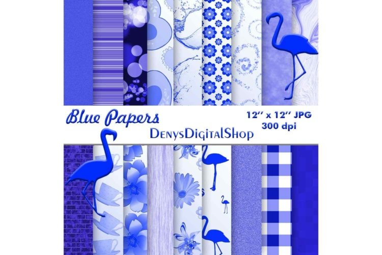 Blue Scrapbooking Papers Pack Blue Cards with Flowers