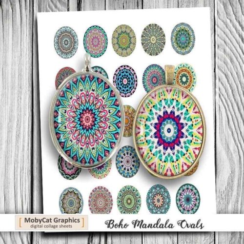 Boho Mandala Oval Images Digital Collage Sheet