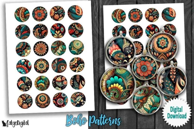 Boho Patterns Printable Digital Collage Sheets