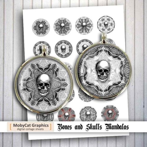 Bones and Skulls Mandalas Digital Collage Sheet