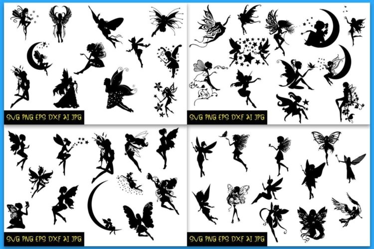 Bundle Fairies Silhouettes SVG File for Printable