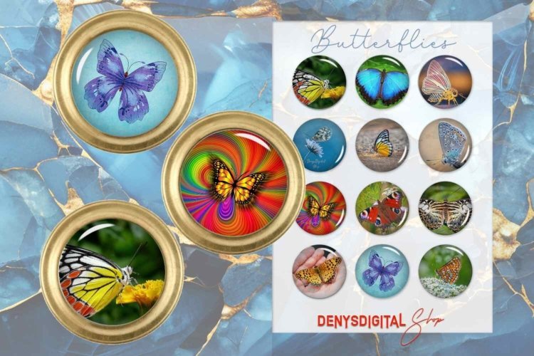 Butterflies Digital Collage Sheet Circles Images