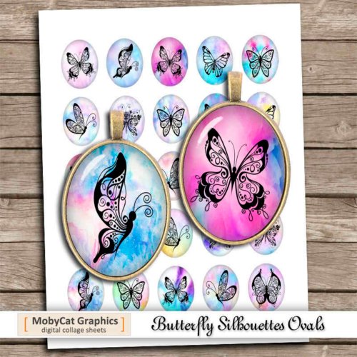 Butterfly Silhouettes Watercolor Printable Oval