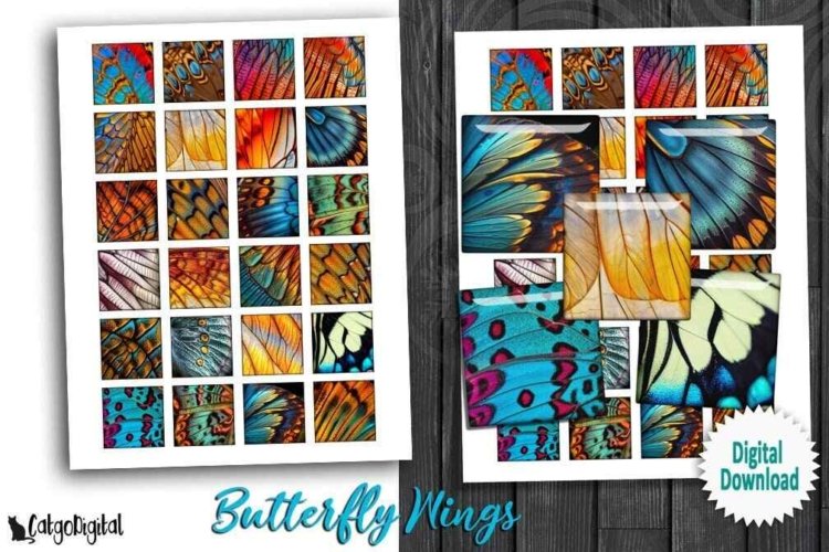 Butterfly Wings Printable squares Digital collage sheet
