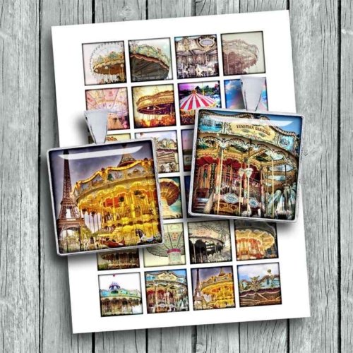 Carnival Carousel Printable Squares Digital Square Images
