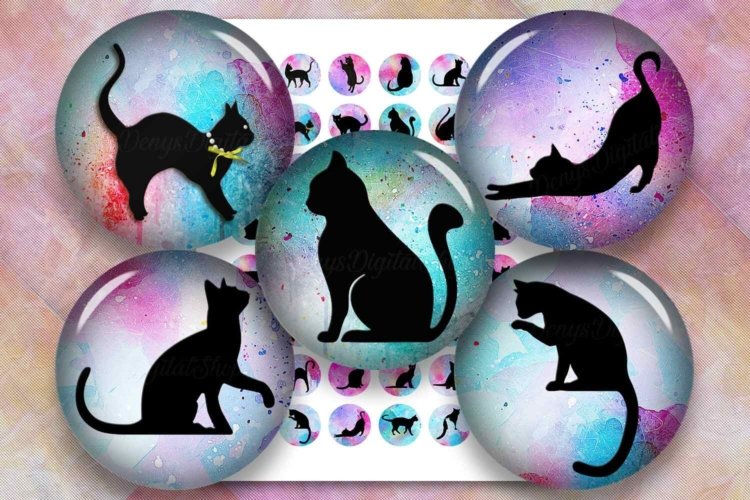 Cat Silhouette Image Digital Cabochon Cats Printable Images