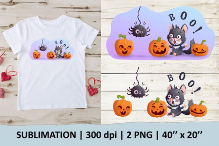 Scared cat and spider sublimation design