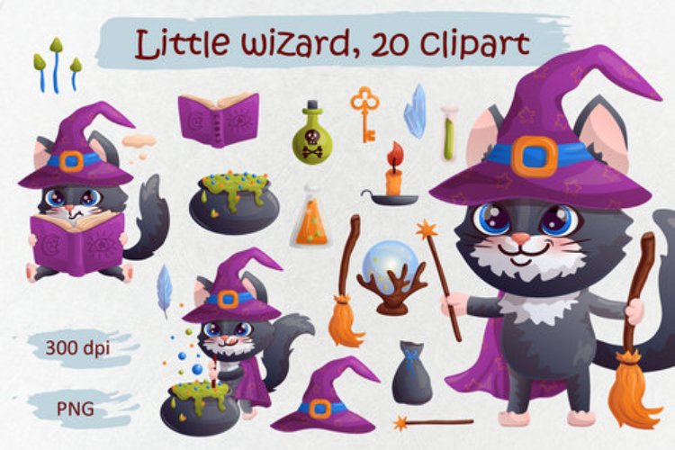 Cat Little Wizard clipart