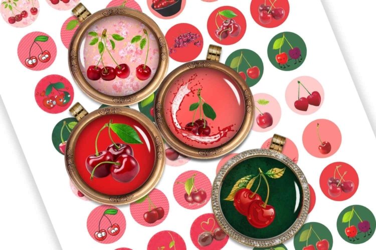 Cherries Digital Collage Sheet Printable images for Cabochon