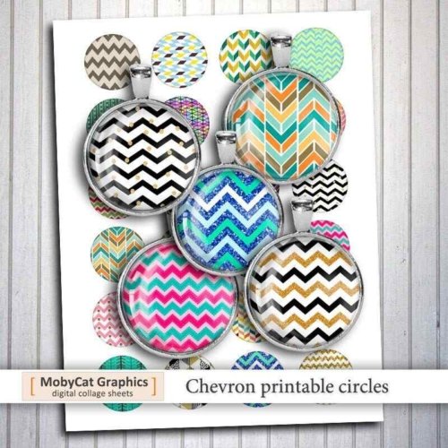 Chevron Printable Circles Digital Collage Sheet