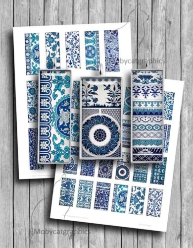 China Blue Printable Digital Collage Sheet