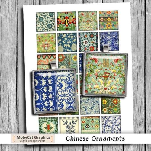 Chinese Ornaments Squares Digital Collage Sheet