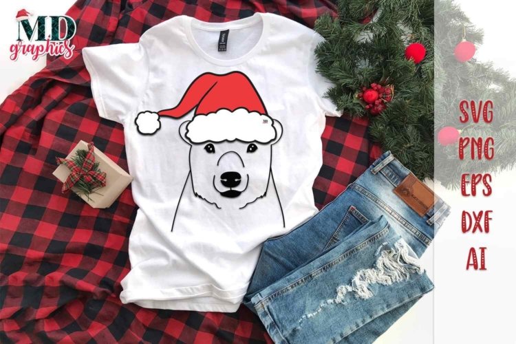 Christmas Bear Santa with Hat SVG and PNG File