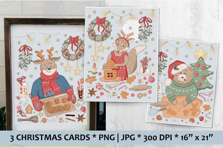 Merry Christmas cards – 3 illustration. Christmas bake