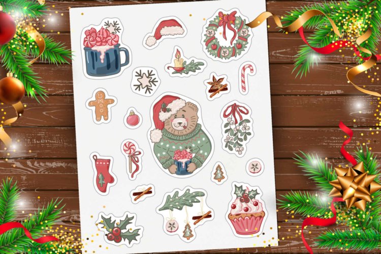 Christmas stickers – Bear with cocoa – 19 images