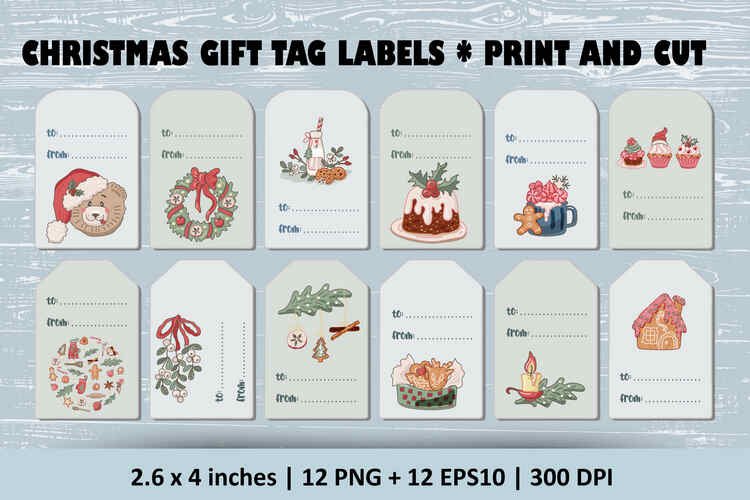 Christmas gift tags – 12 PNG + 12 EPS10 files