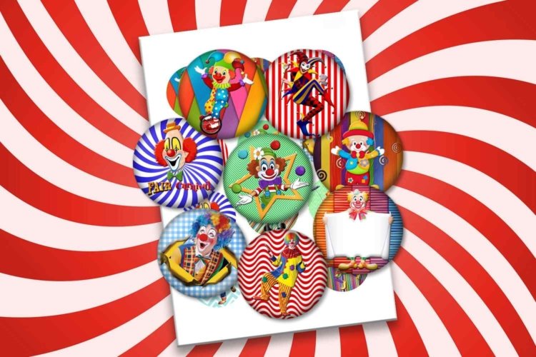 Circus Clowns Digital Collage Sheet Printable For Crafts