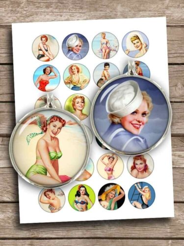 Classy Pinup Girls Printable Circles Digital Collage Sheet