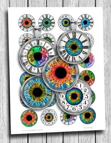 Clock Eyes Printable Rounds Digital Collage Sheet