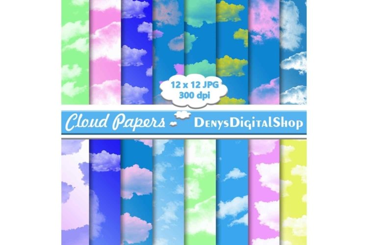 Cloud Digital Scrapbook Paper Cloud Pattern and Background