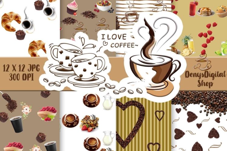Coffee Cup with Muffin Scrapbook Paper and Cards Printable