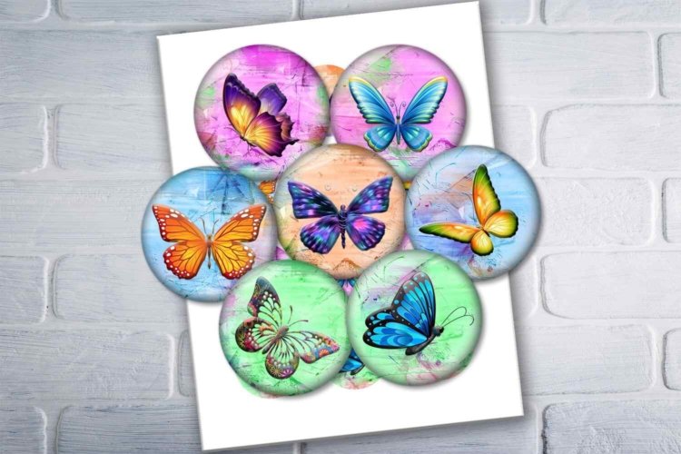 Colorful Butterflies Digital Collage Sheet for Jewelry Makin