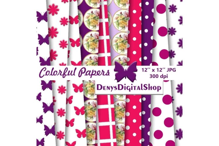 Colorful Patterned with Butterflies and Flowers for Prints