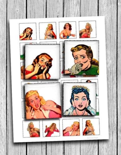 Comic Girls Squares Digital Collage Sheet