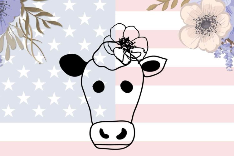 Cow Face Silhouette Image With Flowers on Head Vector File