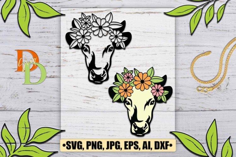 Cow SVG Floral Wreath SVG Flower Wreath SVG Farm Animal
