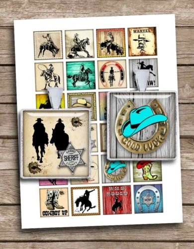 Cowboys printable Squares Digital Collage Sheet