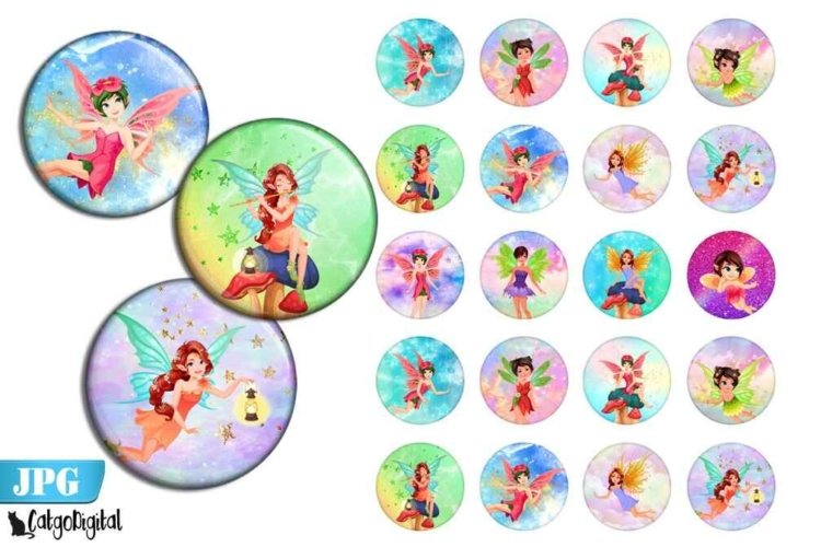 Cute Fairy bottle cap printable circle images