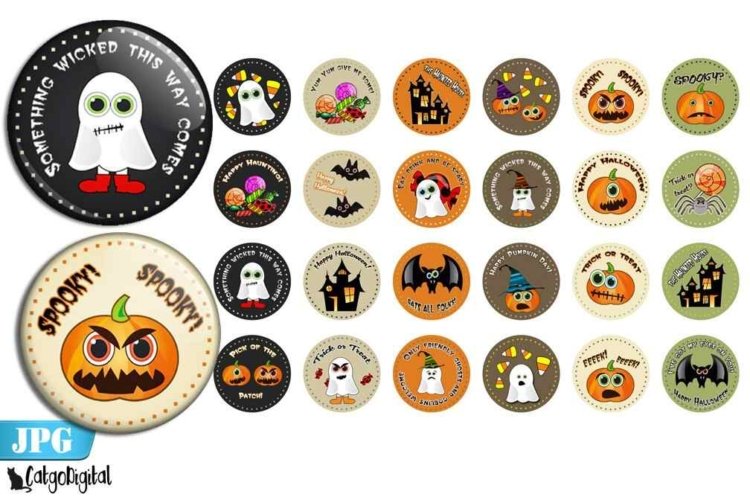 Cute Halloween Bottle cap images Printable circles