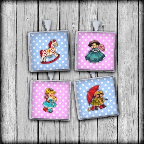 Cute Retro Animals Kids Squares Digital Collage Sheet