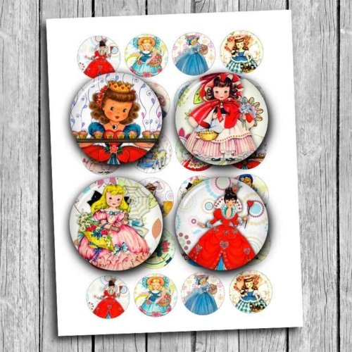 Cute Retro Girls Circles Digital Collage Sheet