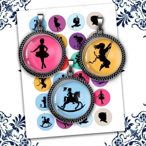 Cute Silhouettes Round Printable Digital Collage Sheet