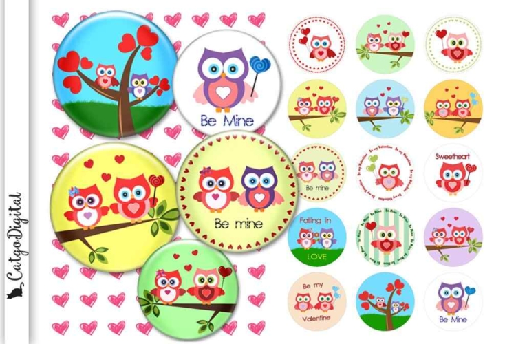 Cute Valentine Owls Digital Collage Sheet