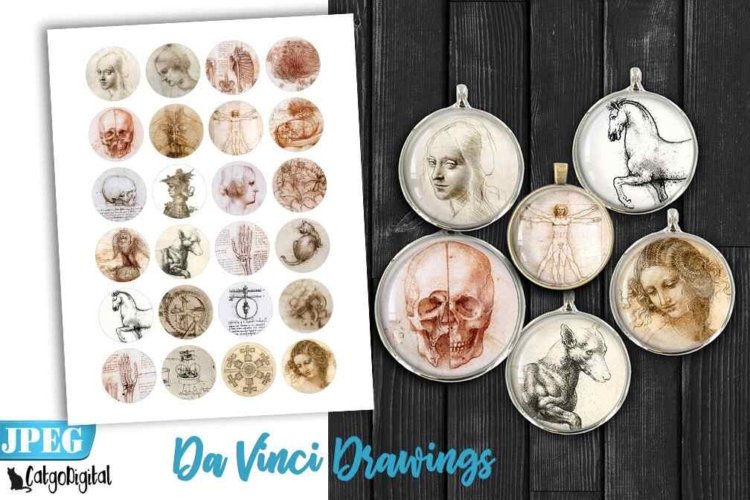 Da Vinci Drawings Printable Digital Collage Sheet