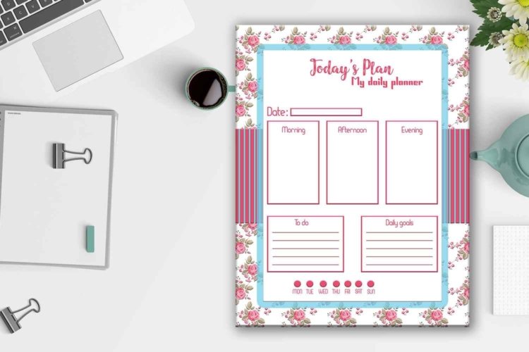 Daily Planner Roses Shabby Chic Digital Planner for Prints