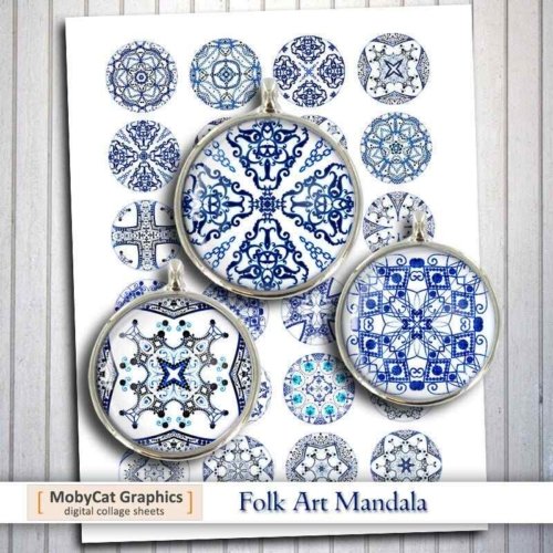 Delft Folk Art Mandala Printable Collage Sheet
