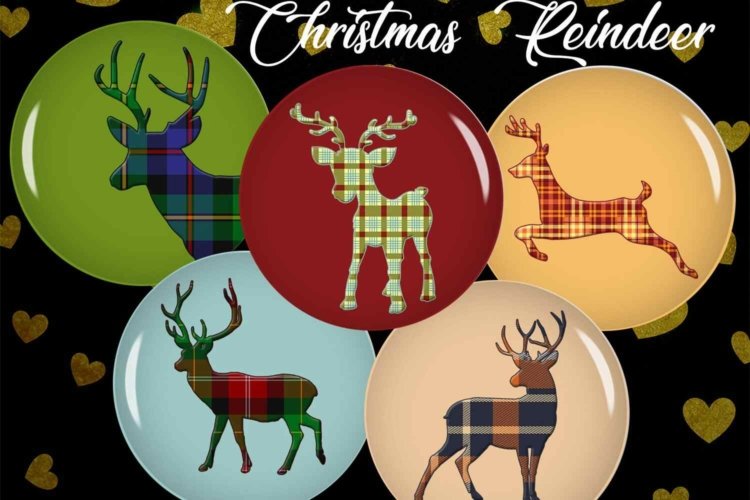 Digital Collage Sheet Reindeer Images for Bottlecaps